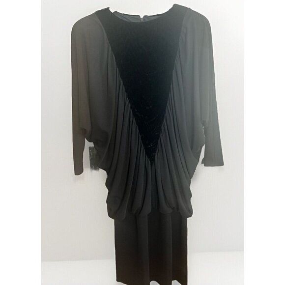 VTG STRONG SHOULDER COCKTAIL DRESS BATWING SLEEVE Animal Print Velvet Oversized - Picture 1 of 9